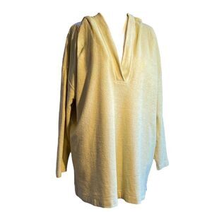 0821 Ellen Tracey French Terry V Neck Hoodie Chartreuse 100% Cotton Size M New